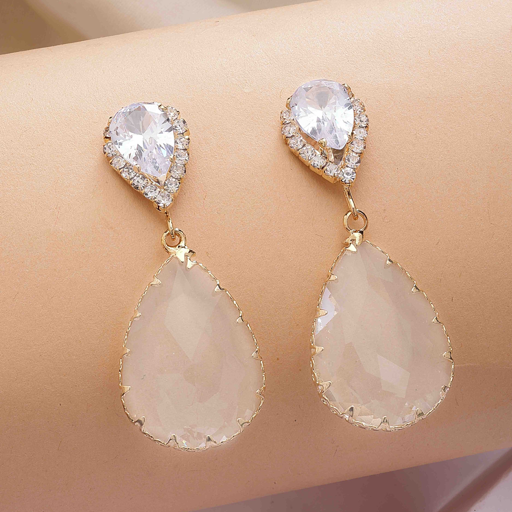 Bohey by KARATCART Gold-Plated Contemporary White Drop Earrings for Women