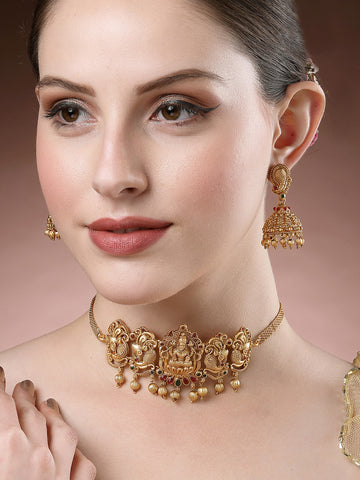 Karatcart Gold-Plated Laxmi Mata Choker Temple Jewellery Set