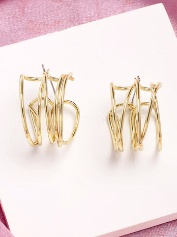 Bohey by KARATCART Gold Plated Multi Line Hoop Earrings for Women