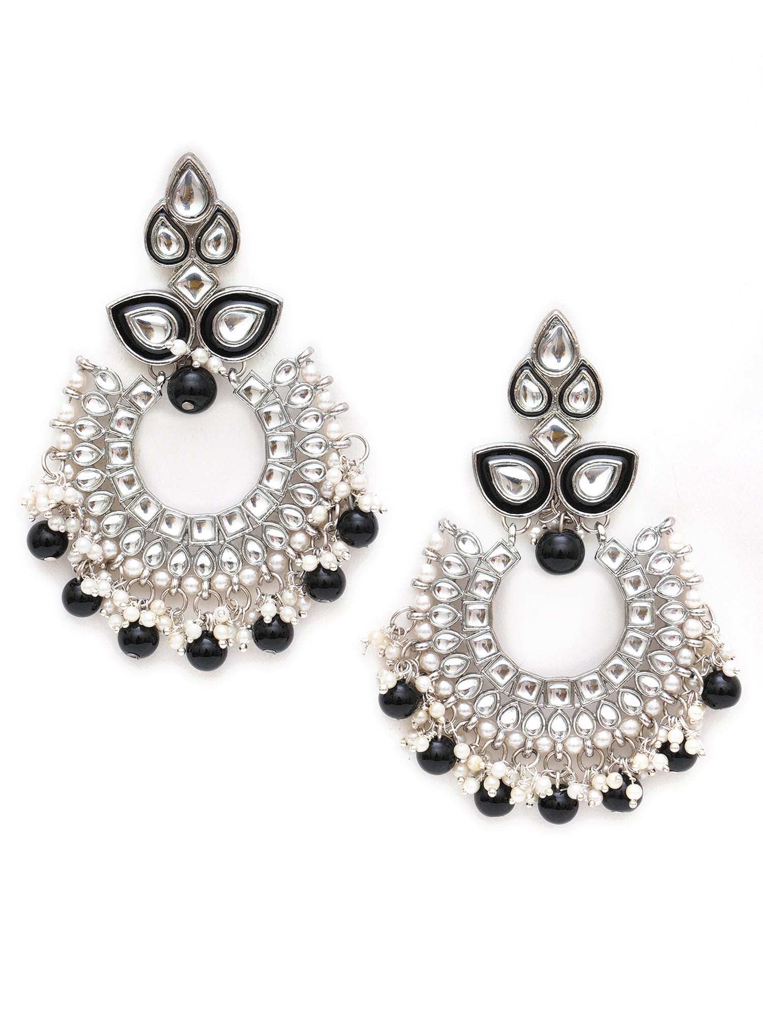 Karatcart Oxidised Silver Black Meena Kundan Chandbali Earrings for Women - view 3