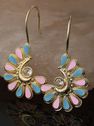 Karatcart Gold Plated Pink and Light Blue Meena Drop Earring for Women