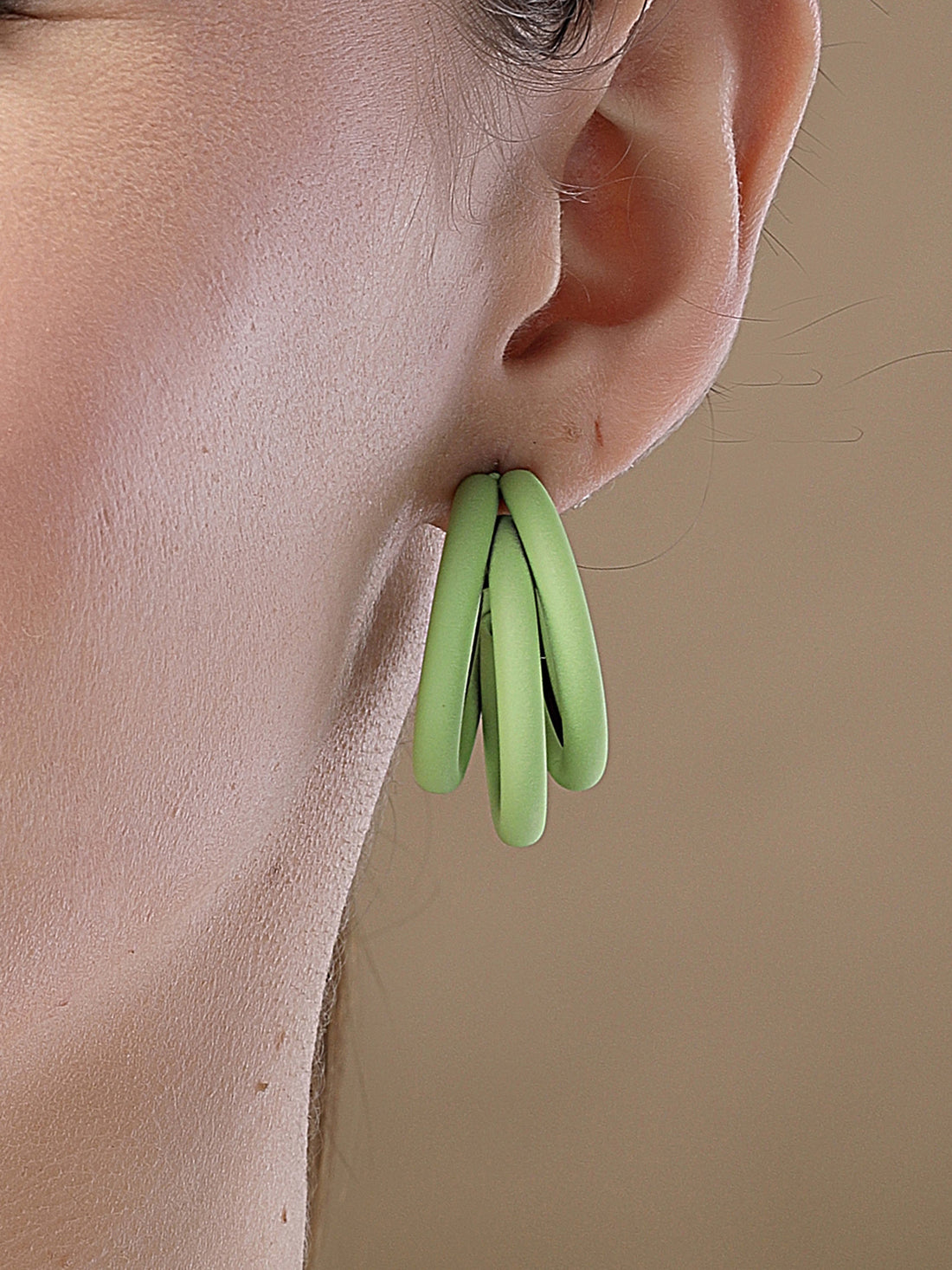 Bohey by KARATCART Matte Finish Light Green Half Hoop Earrings