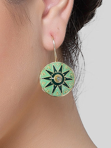 Karatcart Gold Plated Star Design Green Meena Drop Earrings for Women