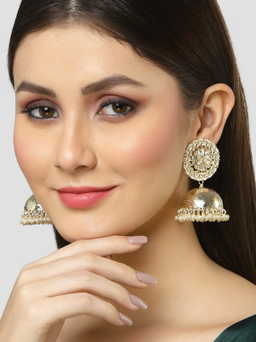 Karatcart Gold Plated Kundan Studded Jhumki Earrings for Women