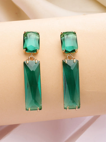 Bohey by KARATCART Gold-Plated Contemporary Green Drop Earrings for Women