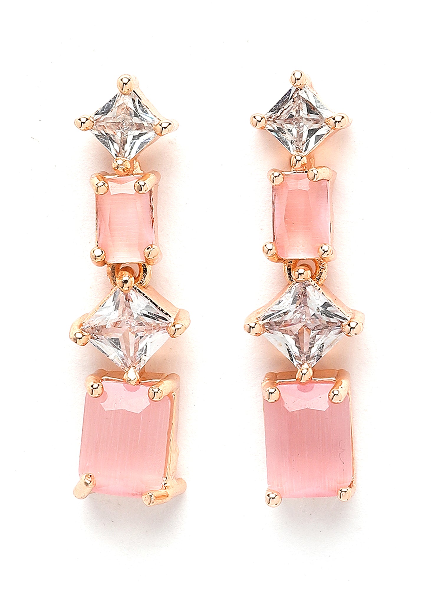 Karatcart Pink Cubic Zirconia Studded Rose Gold Plated Necklace Set for Women - view 6