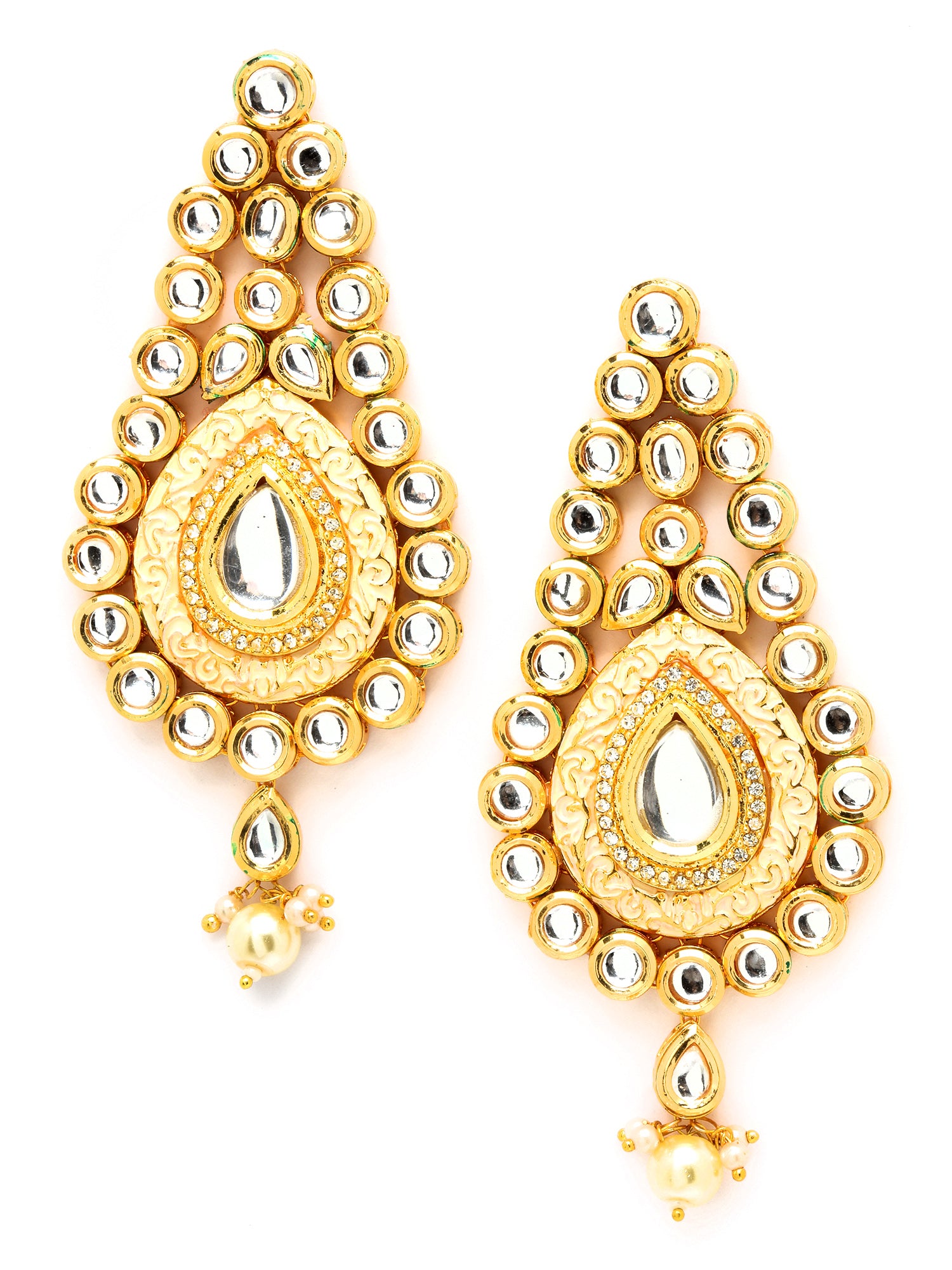 Karatcart Gold Plated Polki Kundan Studded Dangler Earrings for Women - view 4