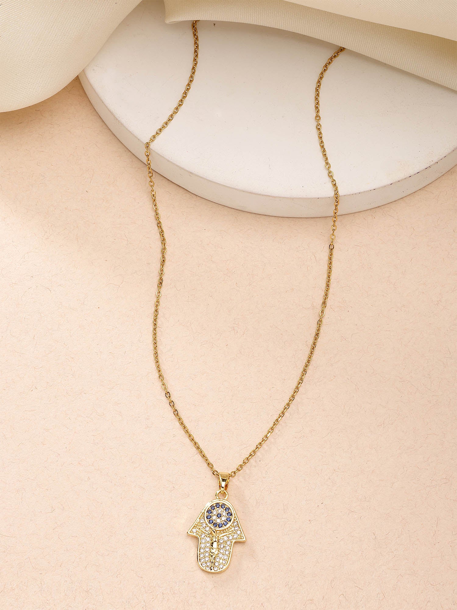 Bohey by KARATCART Gold-Plated Blue Cubic Zirconia Studded Evil Eye Pendant for Women