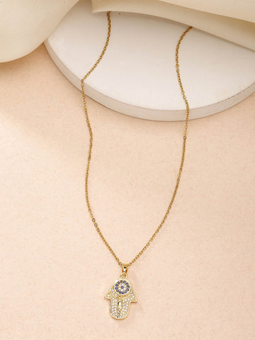 Bohey by KARATCART Gold-Plated Blue Cubic Zirconia Studded Evil Eye Pendant for Women