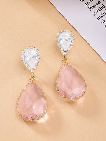 Bohey by KARATCART Gold-Plated Contemporary Pink Drop Earrings for Women