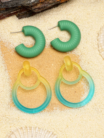 Bohey by KARATCART Set of 2 Blue and Yellow Resin Hoop Earrings Combo