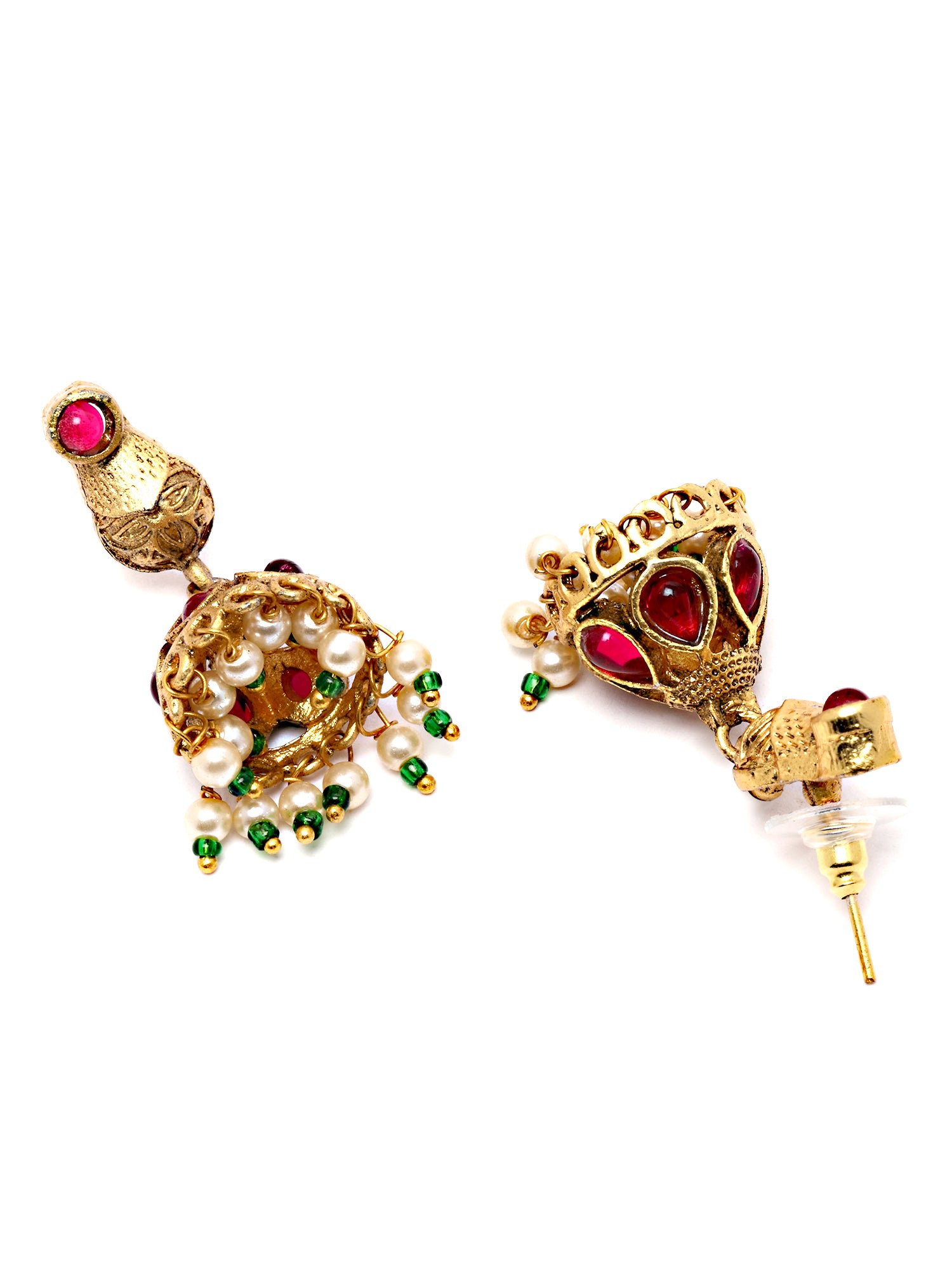 Karatcart Gold Plated Red Kundan and Pearl Studded Jhumki Earrings for Women - view 5