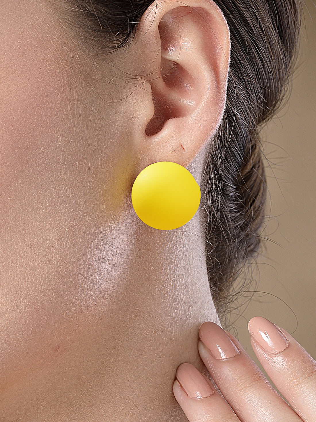 Bohey by KARATCART Matte Yellow Finish Dome Stud Earrings for Women