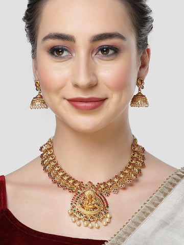 Karatcart Gold Plated Mata Laxmi Temple Jewellery Set for Women