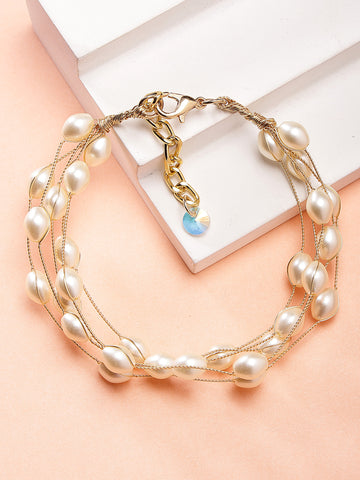 Bohey by KARATCART Gold Plated Multilayer Baroque Pearl Chain Bracelet for Women