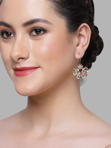 Karatcart Gold Plated Red and Blue Meena Drop Earring for Women