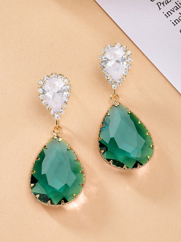 Bohey by KARATCART Gold-Plated Contemporary Green Drop Earrings for Women