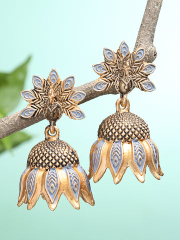 Karatcart Gold Plated Peacock Design Grey Jhumki Earrings for Women