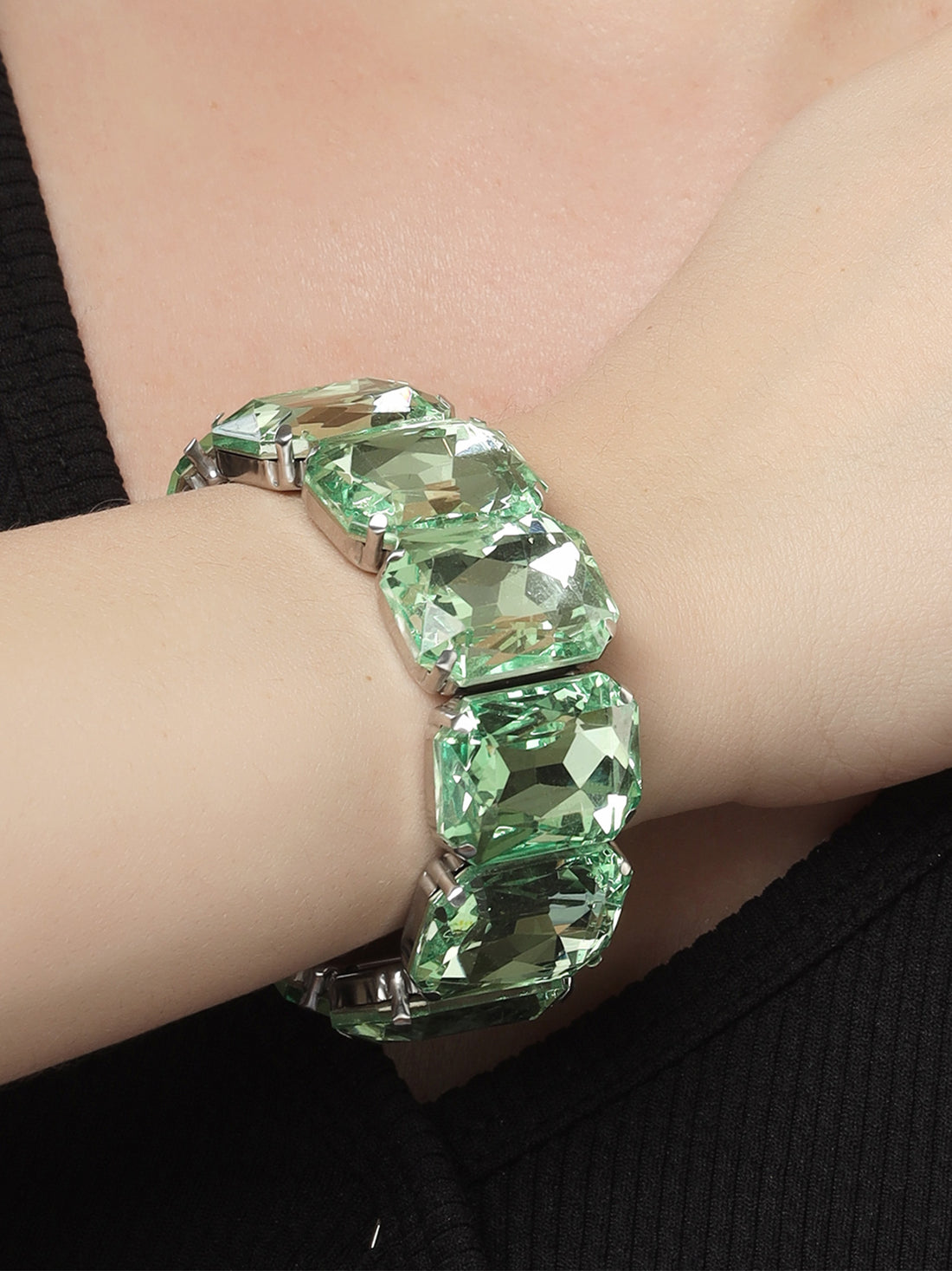 Bohey by KARATCART Gold-Plated Lime Green Cubic Zirconia Studded Wraparound Bracelet for Women