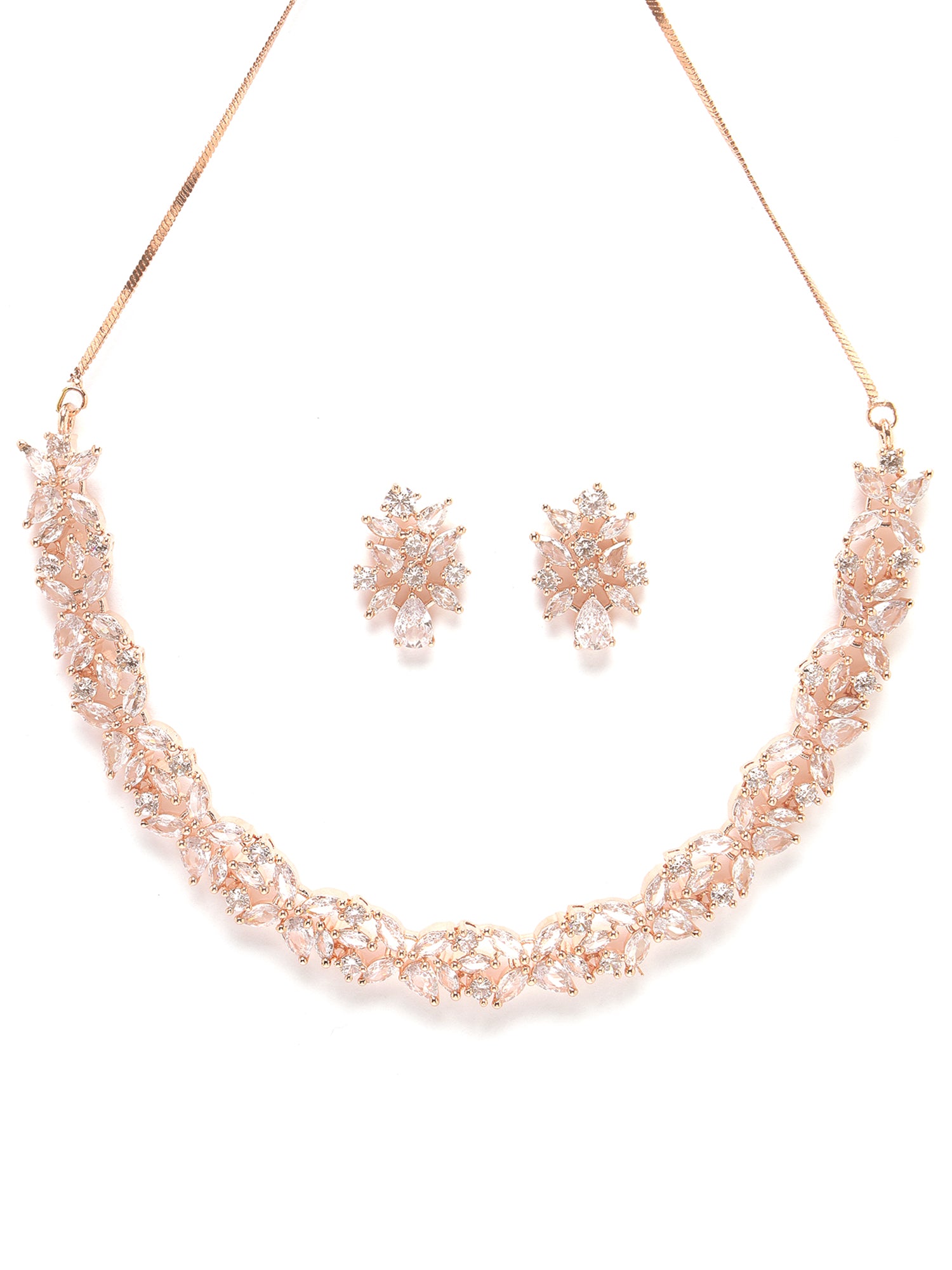 Karatcart Rose Gold Plated American Diamond Necklace Set for Women - view 4