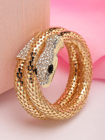 Bohey by KARATCART Gold Plated Cubic Zirconia Studded Snake Chain Bracelet for Women