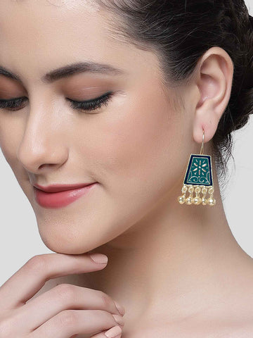 Karatcart Gold Plated Blue and Light Blue Meena Drop Earring for Women