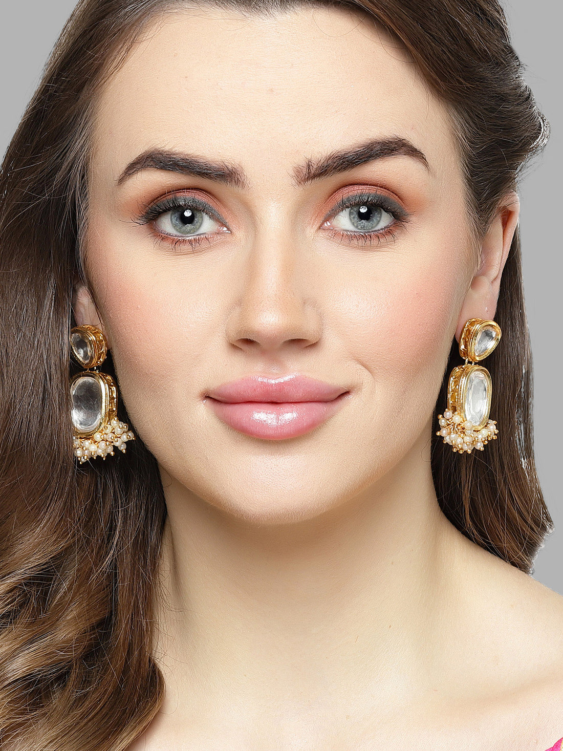 Karatcart Gold Plated Polki Kundan Drop Earrings for Women