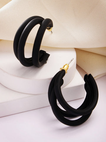 Bohey by KARATCART Matte Finish Black Half Hoop Earrings