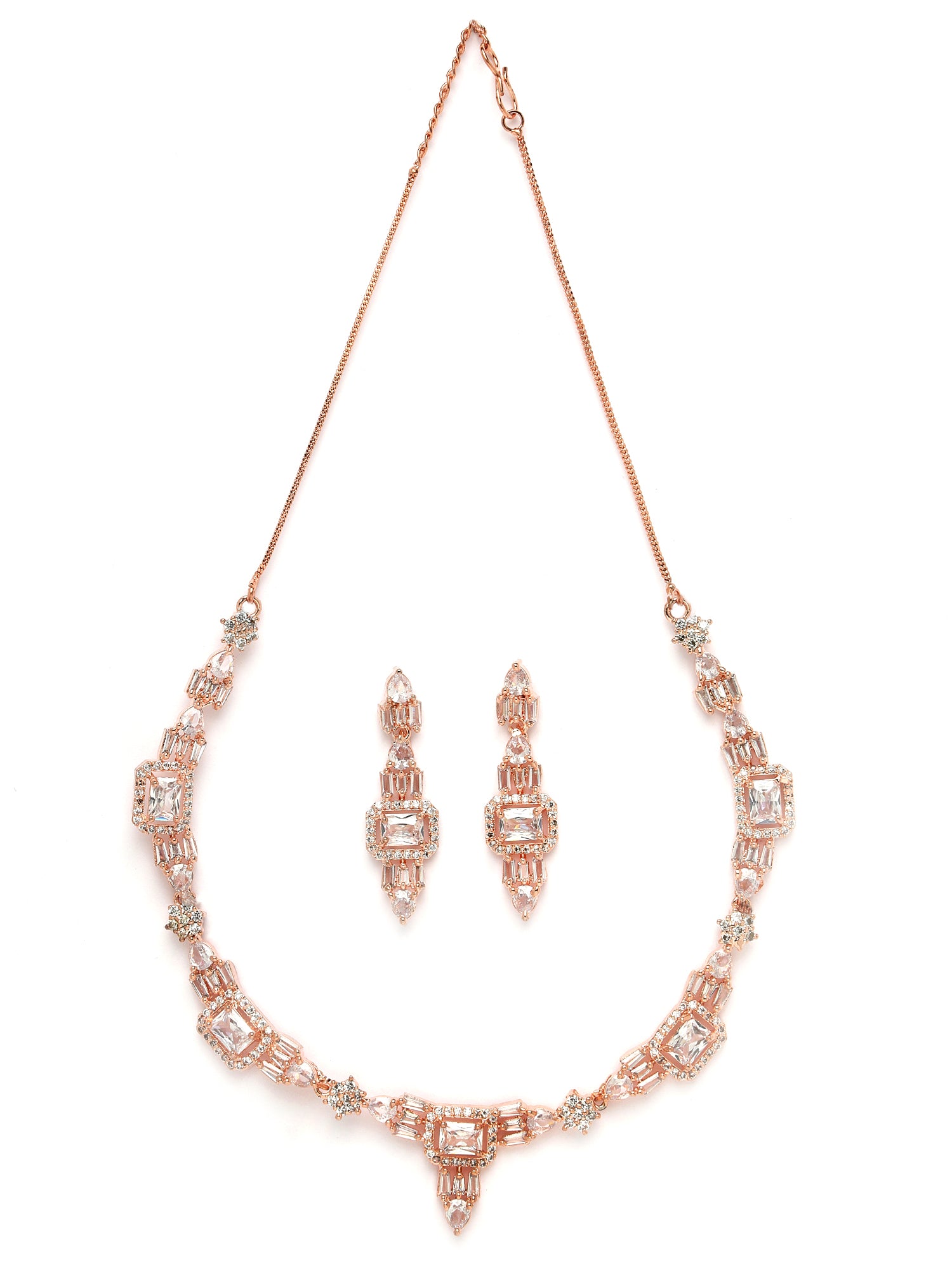 Karatcart Rose Gold Plated Cubic Zirconia Studded Necklace Set for Women - view 5
