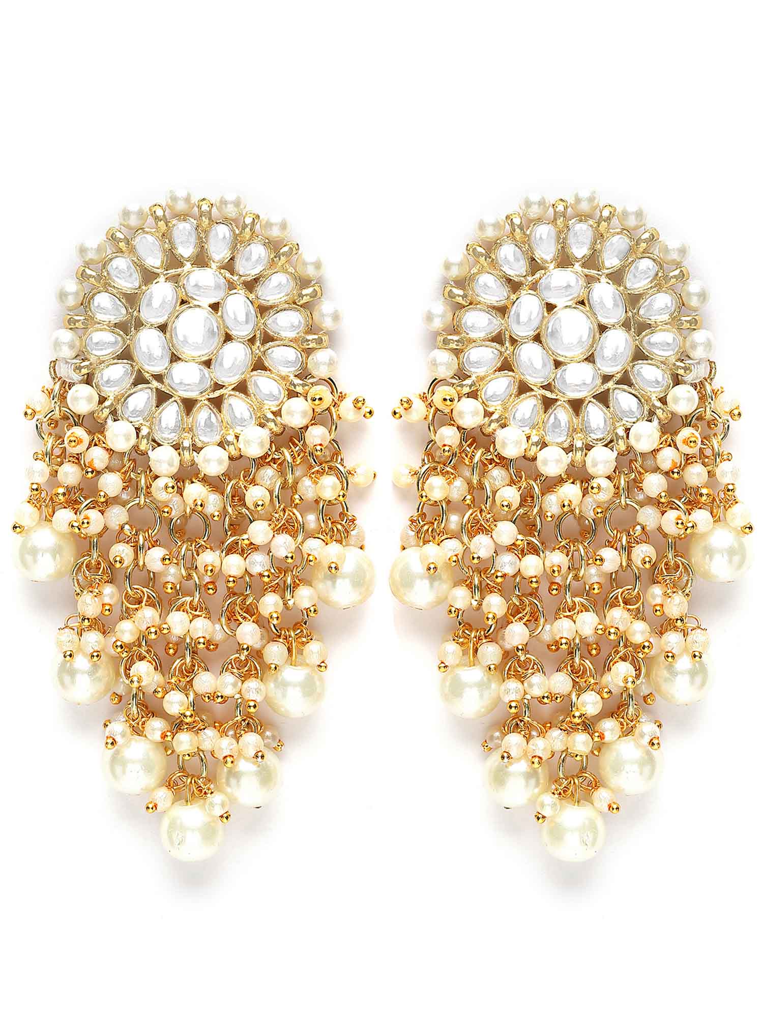 Karatcart Gold Plated Floral Design Pearl and Kundan Drop Earring for Women - view 4