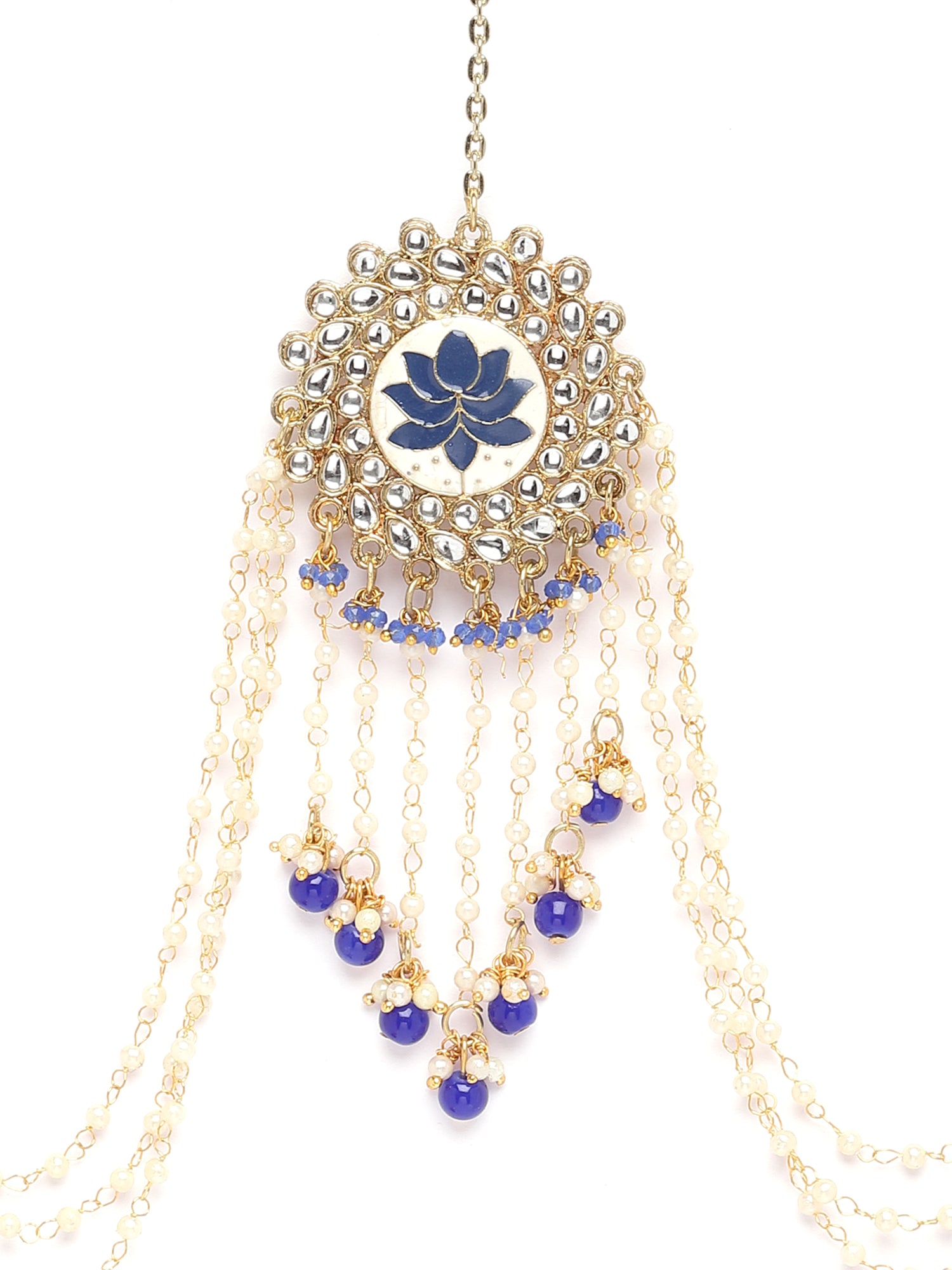 Karatcart Gold Plated Blue Meena Kundan Jhumki Earrings with Juda Pin for Women - view 5