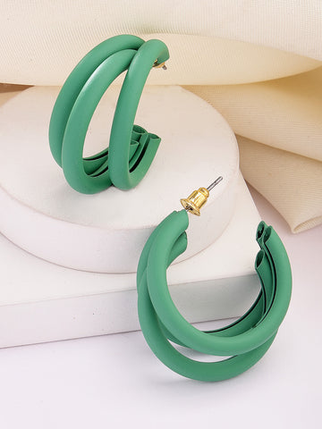 Bohey by KARATCART Matte Finish Green Half Hoop Earrings