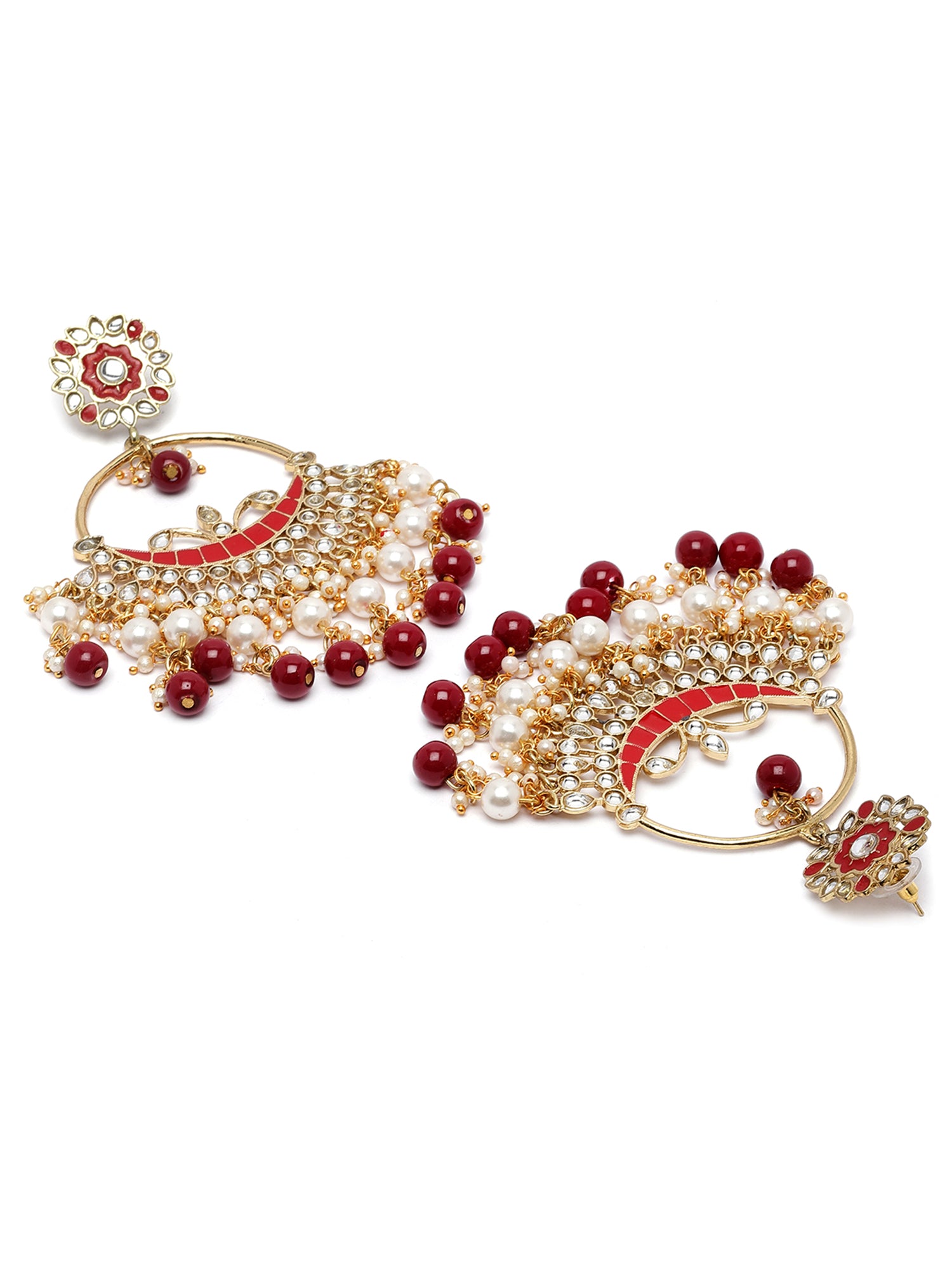 Karatcart Gold Plated Red Beads and Pearl Kundan Chandbali Earrings for Women - view 5