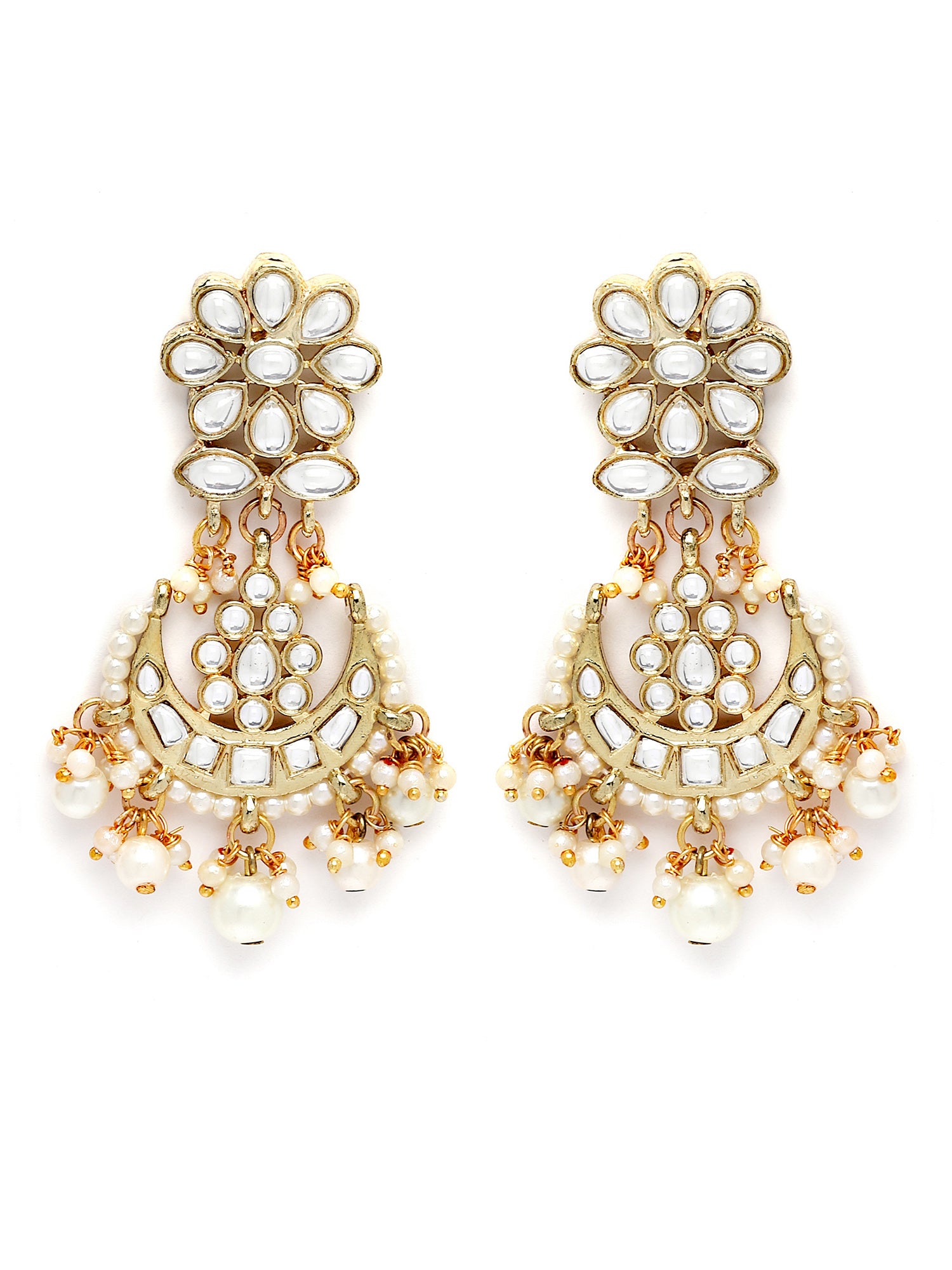 Karatcart Gold Plated Pearl and Floral Kundan Studded Dangler Earrings for Women - view 4