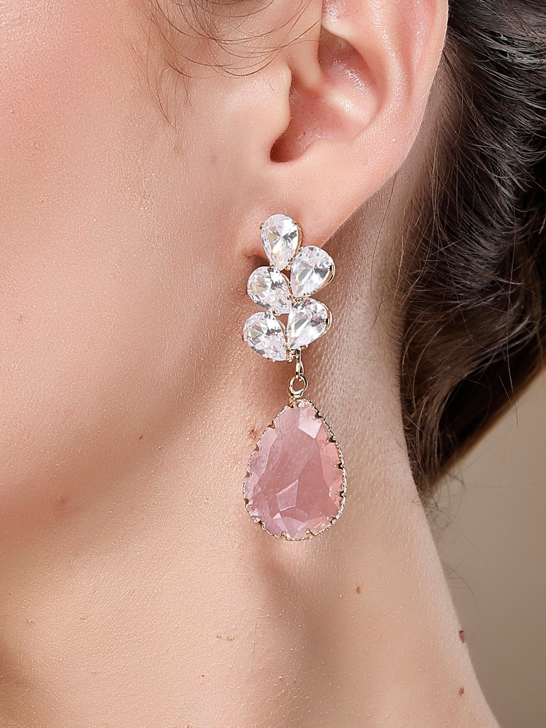 Bohey by KARATCART Gold-Plated Contemporary Pink Drop Earrings for Women