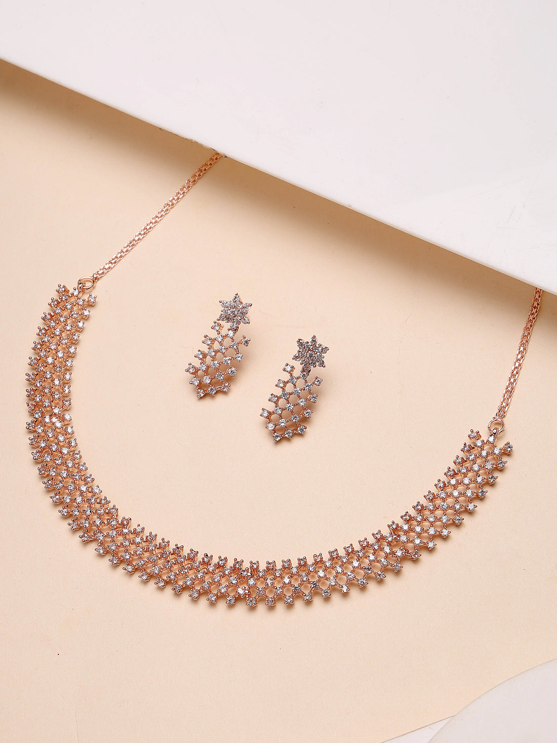 Karatcart Elegant Rose Gold Plated AD Necklace Set for Women