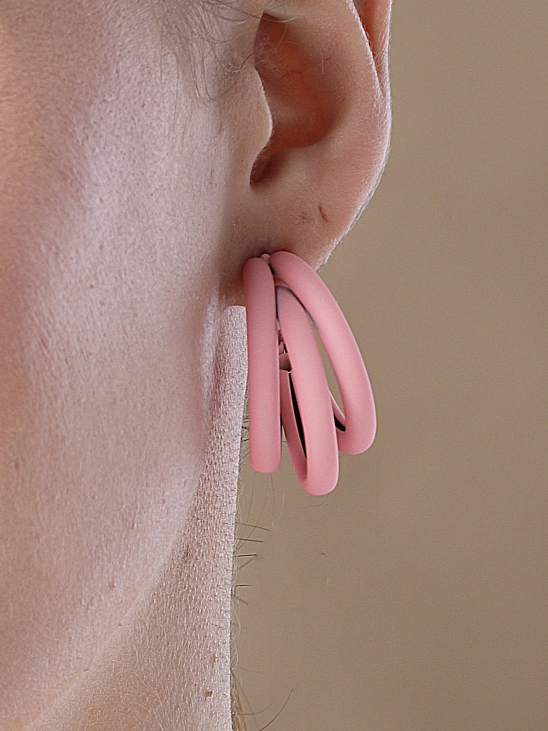 Bohey by KARATCART Matte Finish Baby Pink Half Hoop Earrings