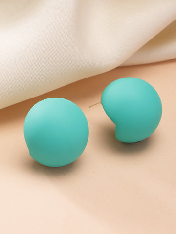 Bohey by KARATCART Matte Teal Finish Dome Stud Earrings for Women