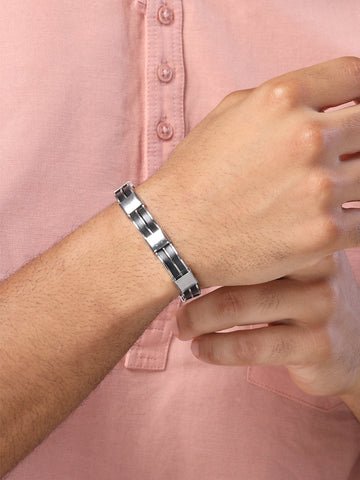 Bohey by KARATCART Black and Silver Link Bracelet for Men