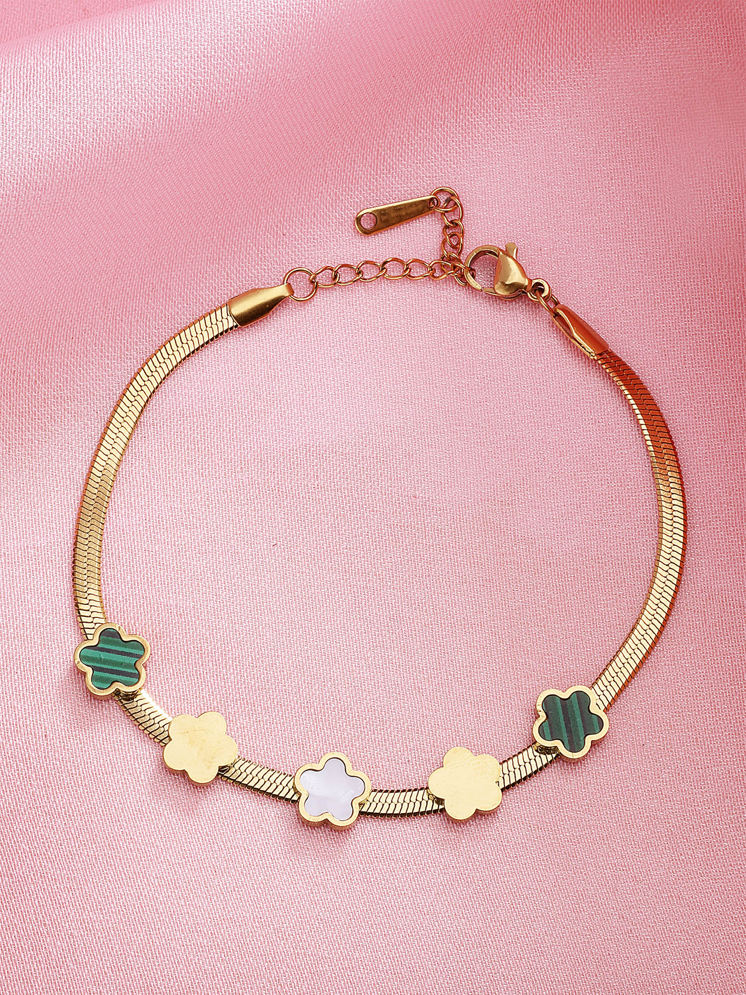 Bohey by KARATCART Gold-Plated Green and White Stone Charm Bracelet for Women