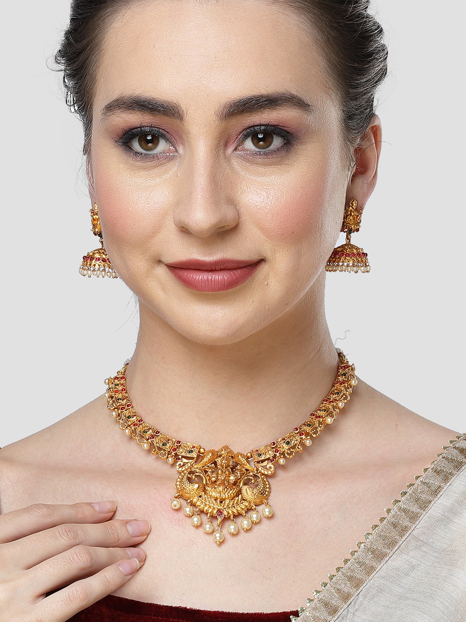 KARATCART Gold Plated Temple Classic Gold Jewellery Set For Women karatcart-gold-plated-temple-classic-gold-jewellery-set-for-women