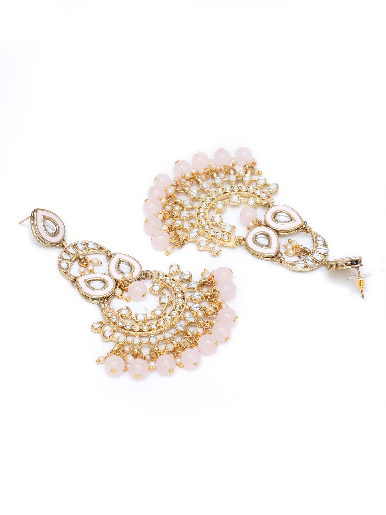 Karatcart Gold Plated Pink Beads Kundan Dangler Earrings for Women - view 4