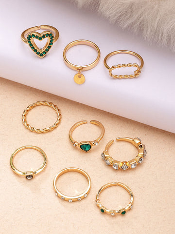 Bohey by KARATCART Set of 9 Gold-Plated Boho Midi Finger Rings for Women