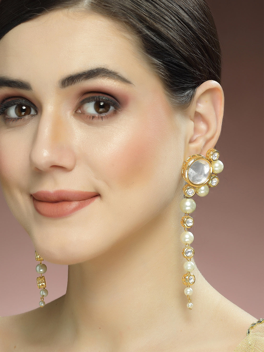 Karatcart Polki Kundan Peal Drop Earrings for Women