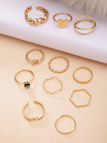 Bohey by KARATCART Set of 11 Gold-Plated Boho Midi Finger Rings for Women