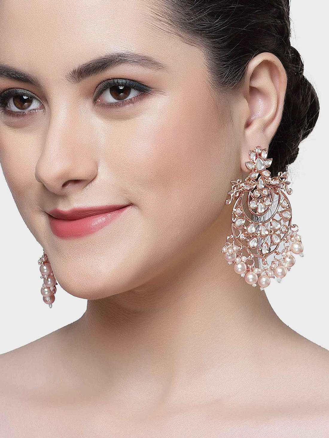 Karatcart Rose Gold Plated Pearl & Kundan Studded Dangler Earrings for Women