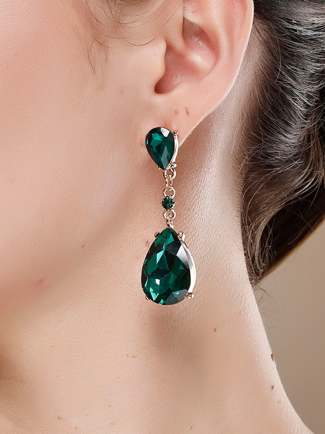 Bohey by KARATCART Gold-Plated Contemporary Green Drop Earrings for Women