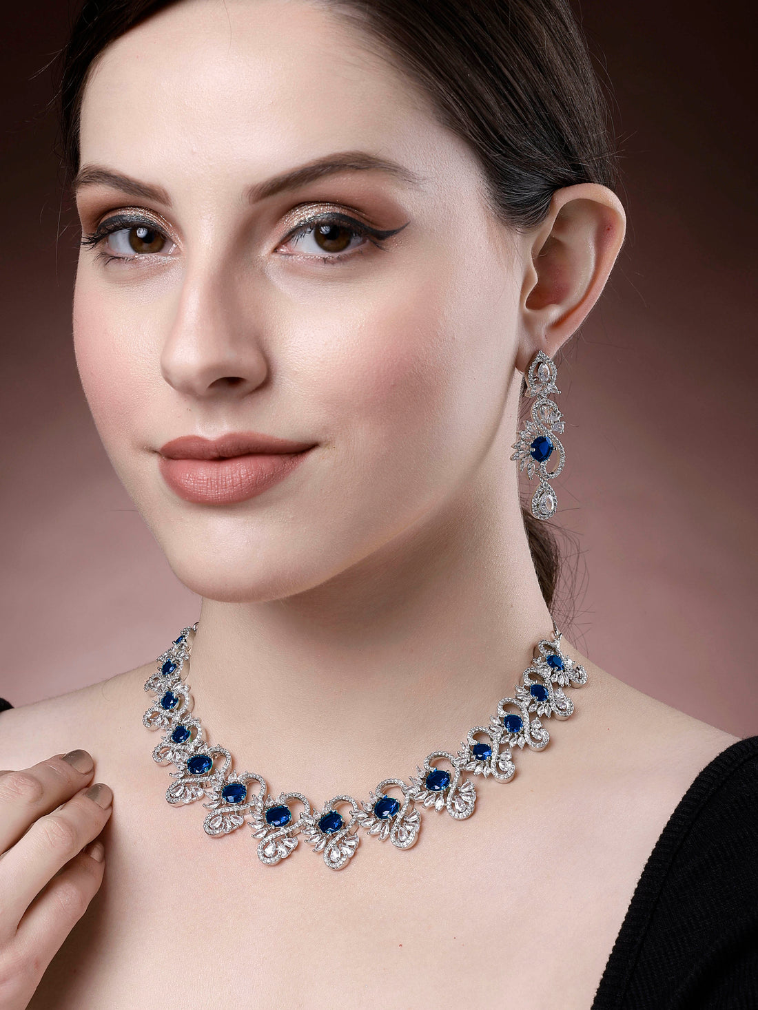 Karatcart Blue Cubic Zirconia Stone Studded Jewellery Set for Women