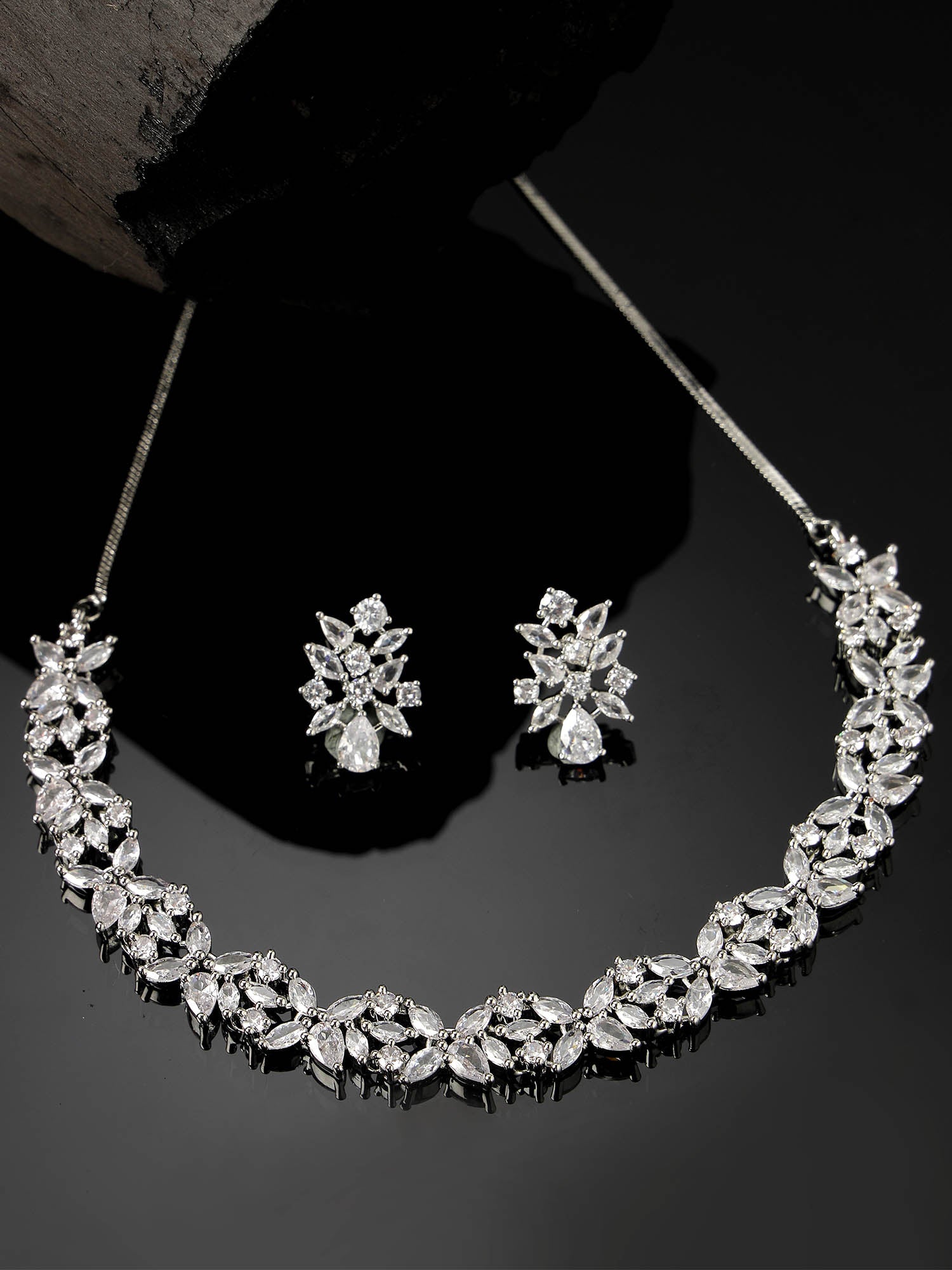 Karatcart Silver Plated American Diamond Necklace Set for Women - view 4
