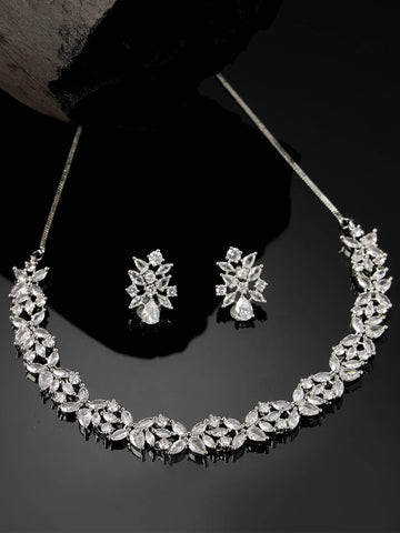 Karatcart Silver Plated American Diamond Necklace Set for Women